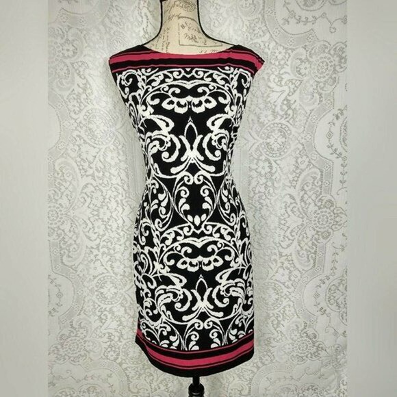 Sleeveless Print Sheath Dress Packable Office Cocktail Medium M Work Travel Pack - Picture 1 of 5